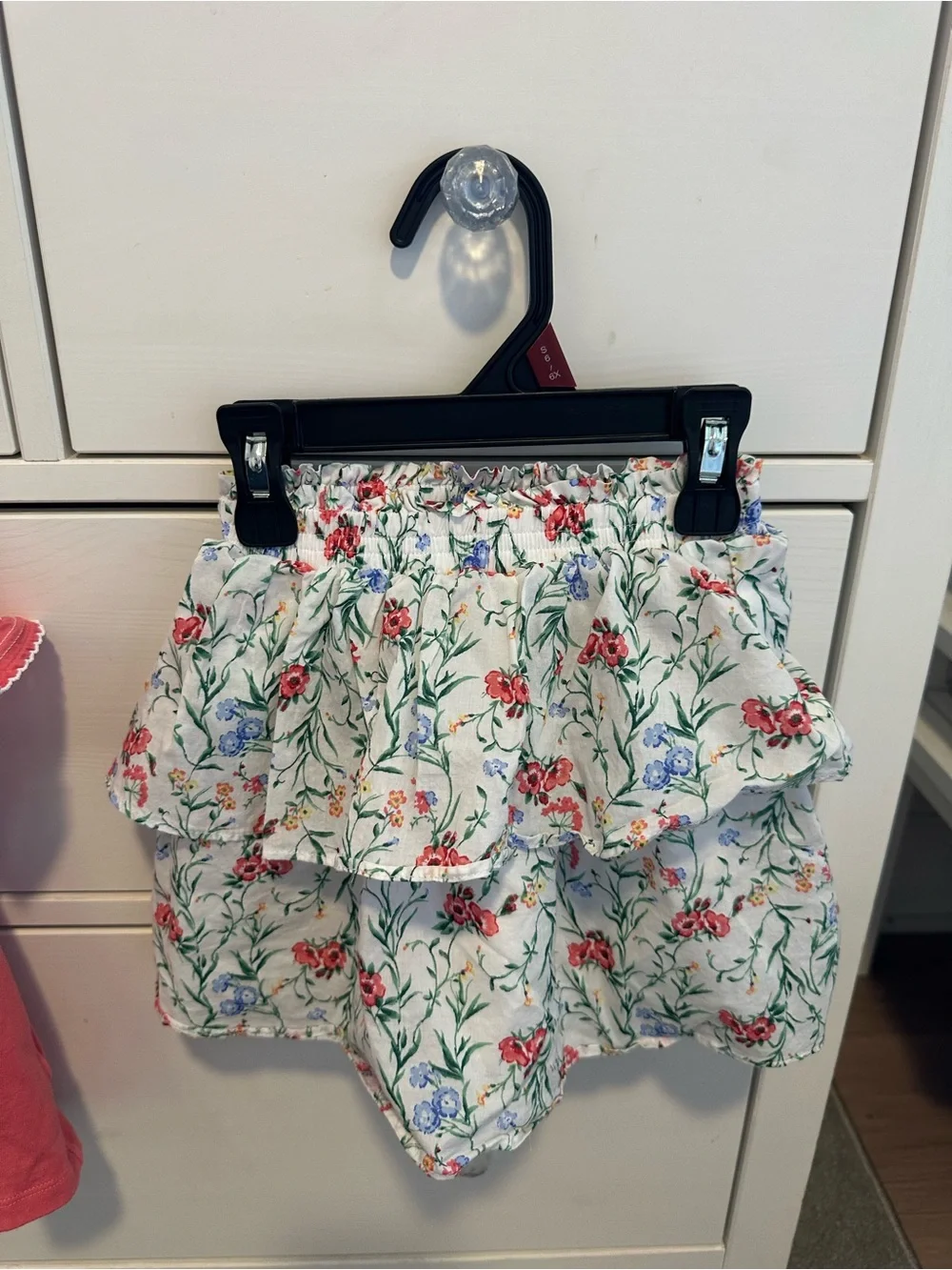 Janie and Jack Coral Ruffle Top with White Floral Tiered Skirt